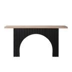 Modern Minimalist Console Table with Black Arch Base and Natural Wood Top,66in Length Console Table,Wood Table