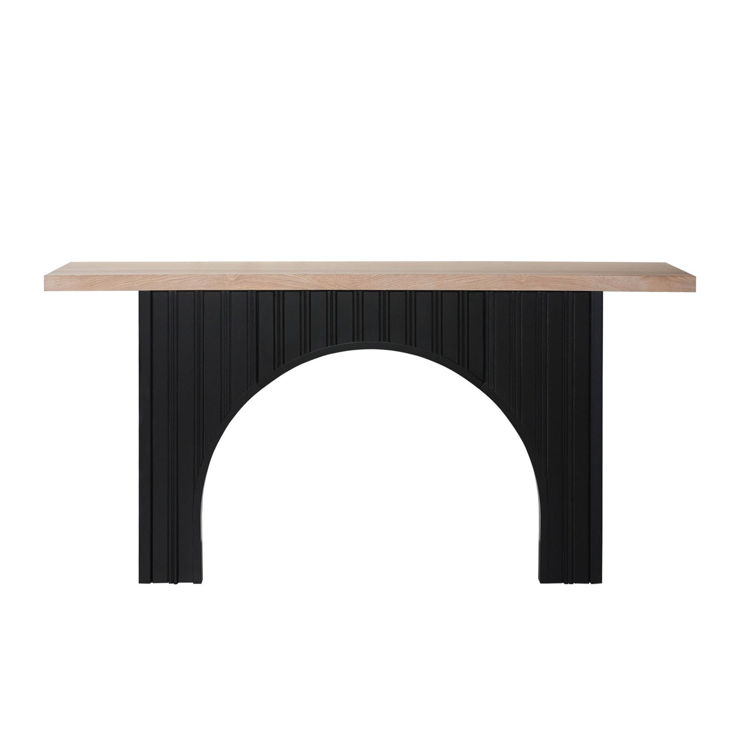 Modern Minimalist Console Table with Black Arch Base and Natural Wood Top,66in Length Console Table,Wood Table