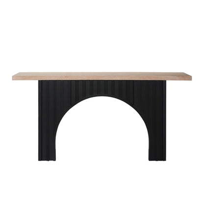 Modern Minimalist Console Table with Black Arch Base and Natural Wood Top,66in Length Console Table,Wood Table