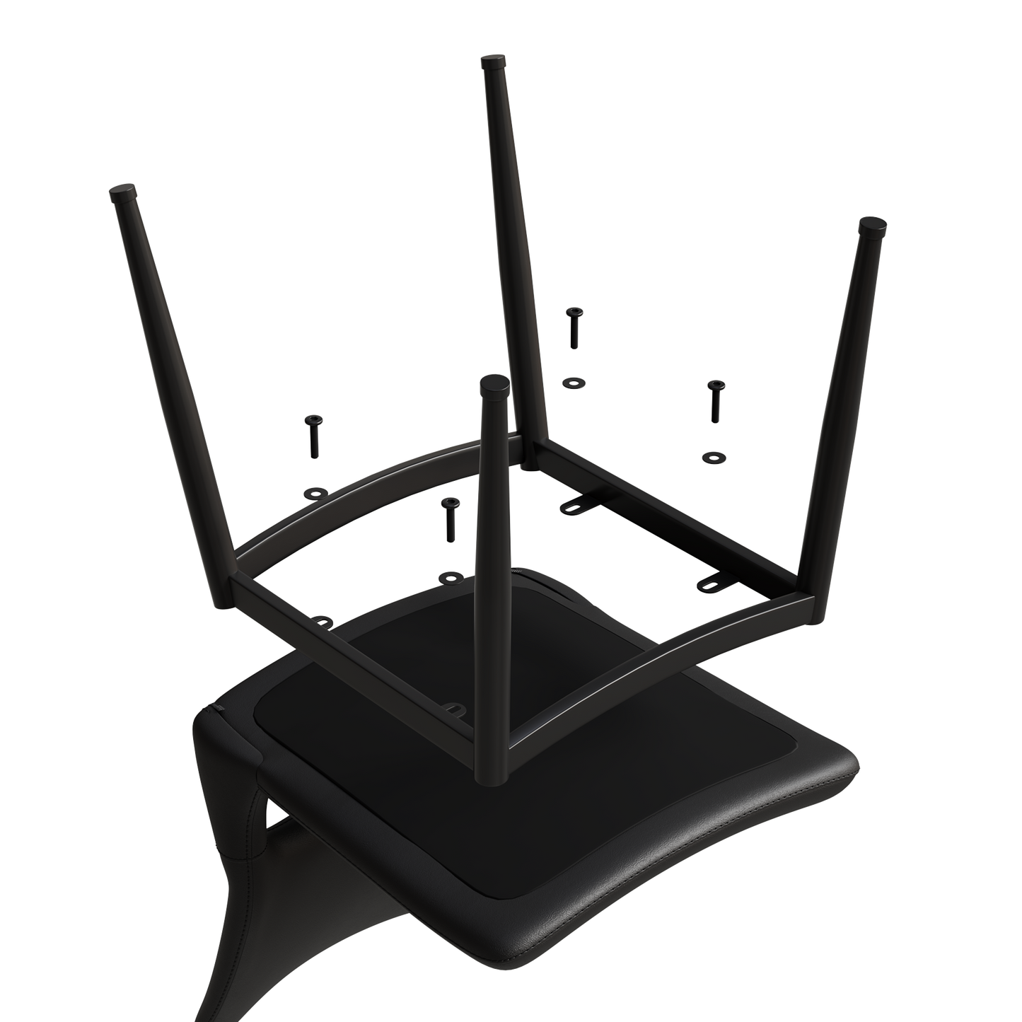 Modern minimalist black PU leather Dining Chairs Set of 2, comfortable backrest design, metal leg support, suitable for restaurants, kitchens, and offices.