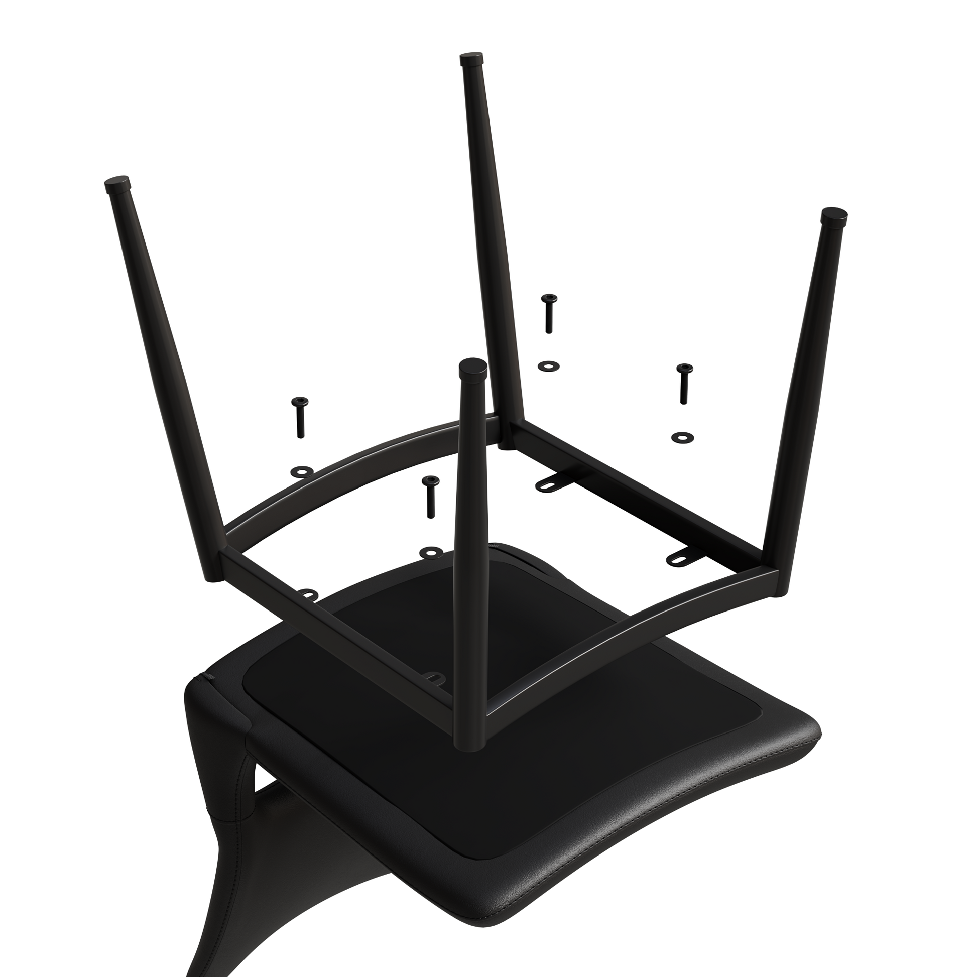 Modern minimalist black PU leather Dining Chairs Set of 2, comfortable backrest design, metal leg support, suitable for restaurants, kitchens, and offices.