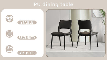 Modern minimalist black PU leather Dining Chairs Set of 2, comfortable backrest design, metal leg support, suitable for restaurants, kitchens, and offices.