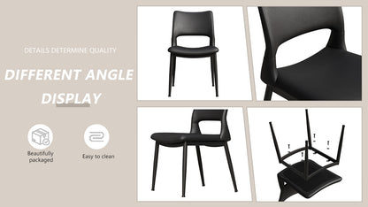 Modern minimalist black PU leather Dining Chairs Set of 2, comfortable backrest design, metal leg support, suitable for restaurants, kitchens, and offices.