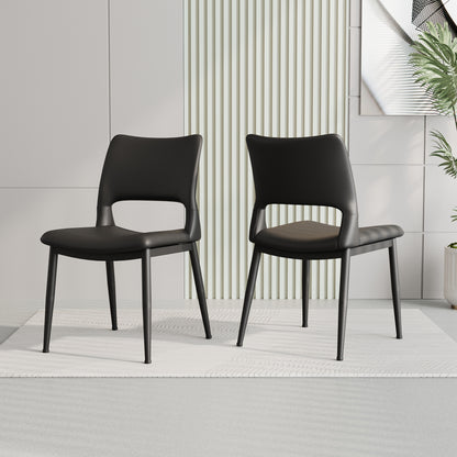 Modern minimalist black PU leather Dining Chairs Set of 2, comfortable backrest design, metal leg support, suitable for restaurants, kitchens, and offices.