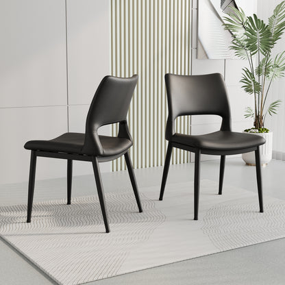 Modern minimalist black PU leather Dining Chairs Set of 2, comfortable backrest design, metal leg support, suitable for restaurants, kitchens, and offices.