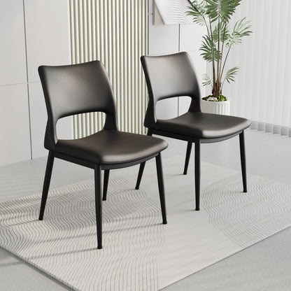 Modern minimalist black PU leather Dining Chairs Set of 2, comfortable backrest design, metal leg support, suitable for restaurants, kitchens, and offices.
