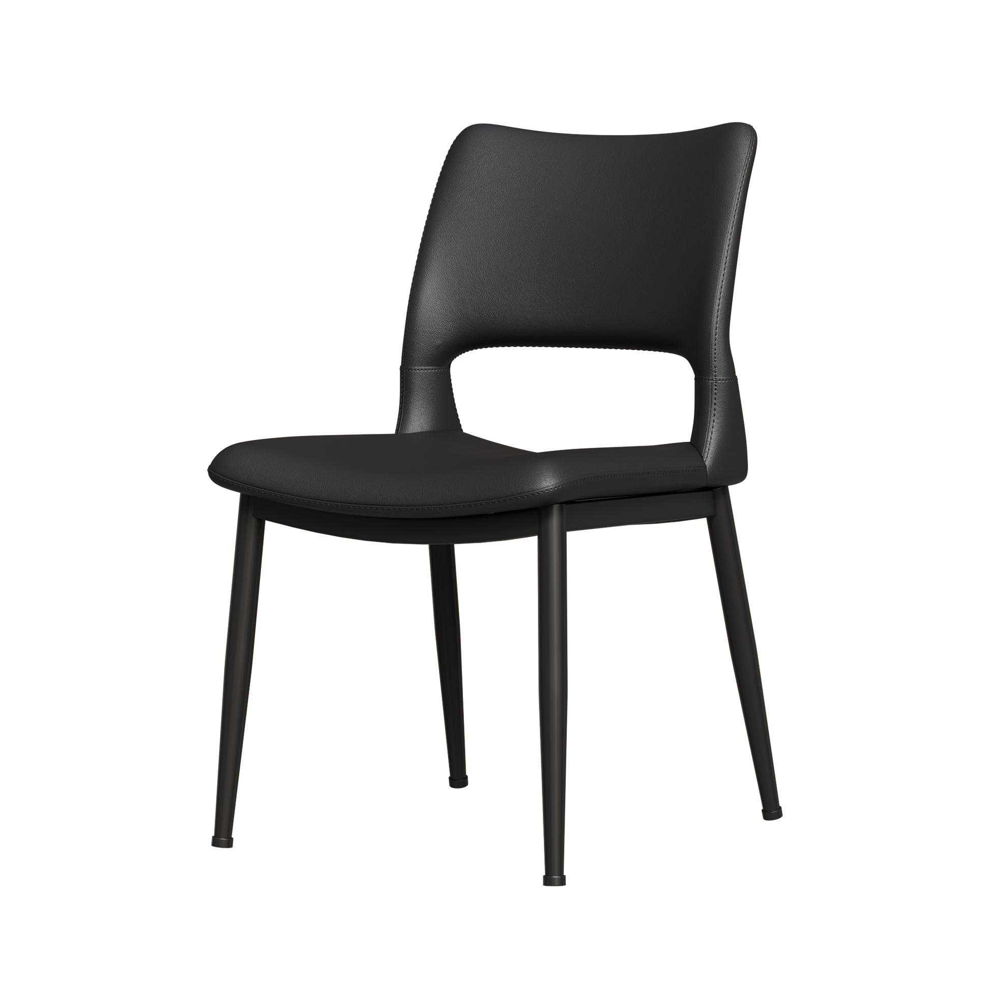 Modern minimalist black PU leather Dining Chairs Set of 2, comfortable backrest design, metal leg support, suitable for restaurants, kitchens, and offices.