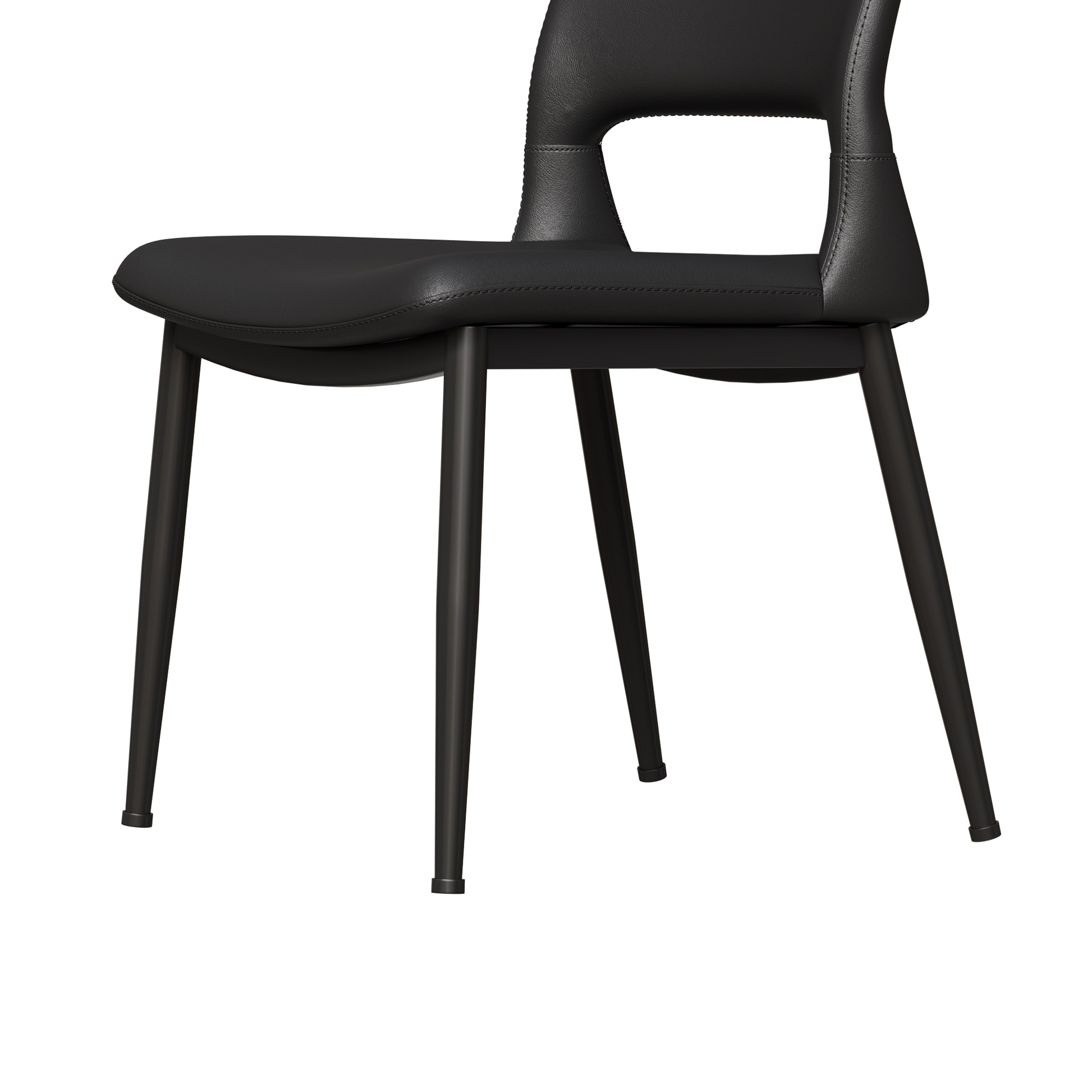 Modern minimalist black PU leather Dining Chairs Set of 2, comfortable backrest design, metal leg support, suitable for restaurants, kitchens, and offices.