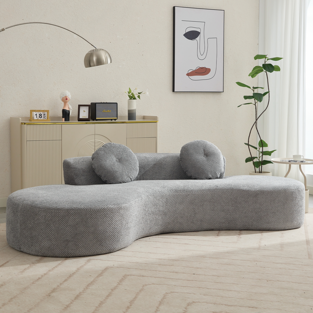 [NEW ARRIVED] [VIDEO PROVIDED]105.5''Curved Sofa, Modern Minimalist Sofa, Cloud Couch Sofa 3-4 Seater Couch with 2 Pillows,Bedroom,  No Assembly Required, Point-shaped corduroy,(Anti-Wrinkle) , Gray