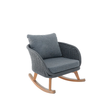 29.5' Contemporary Minimalist Gray Wicker Rocking Chair with Soft Polyester Cushions and Durable Wooden Frame, Perfect for Indoor and Outdoor Spaces like Patio, Balcony, or Living Room