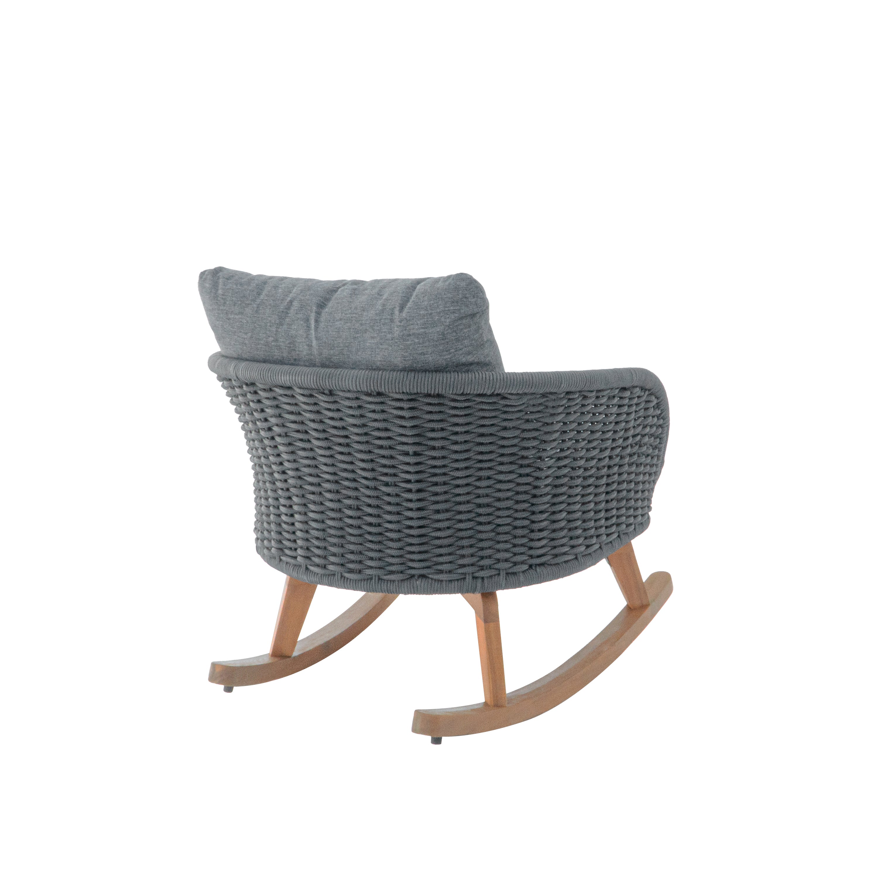29.5' Contemporary Minimalist Gray Wicker Rocking Chair with Soft Polyester Cushions and Durable Wooden Frame, Perfect for Indoor and Outdoor Spaces like Patio, Balcony, or Living Room