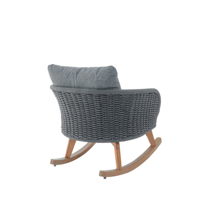 29.5' Contemporary Minimalist Gray Wicker Rocking Chair with Soft Polyester Cushions and Durable Wooden Frame, Perfect for Indoor and Outdoor Spaces like Patio, Balcony, or Living Room