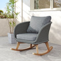 29.5' Contemporary Minimalist Gray Wicker Rocking Chair with Soft Polyester Cushions and Durable Wooden Frame, Perfect for Indoor and Outdoor Spaces like Patio, Balcony, or Living Room