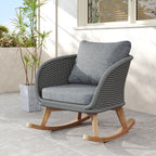 29.5' Contemporary Minimalist Gray Wicker Rocking Chair with Soft Polyester Cushions and Durable Wooden Frame, Perfect for Indoor and Outdoor Spaces like Patio, Balcony, or Living Room