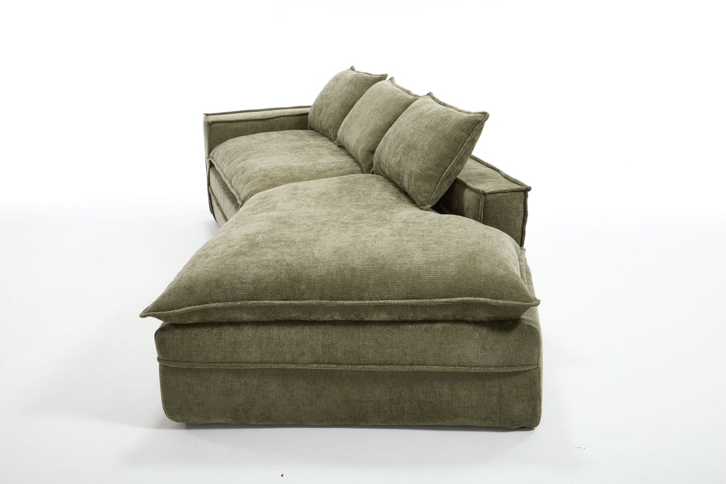 Modern Minimalist Modular Sectional Sofa, Upholstered Cloud Couch with Deep Seats, Green Fabric, Right Facing Chaise