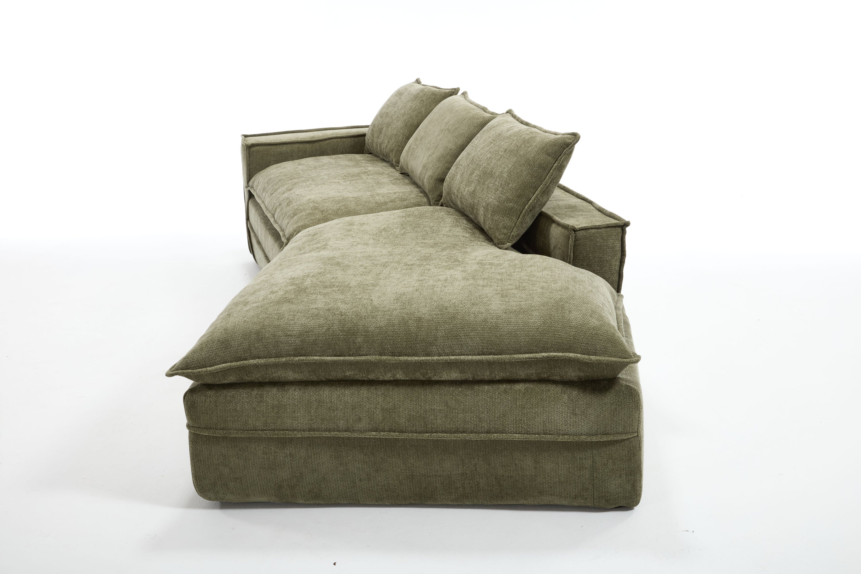 Modern Minimalist Modular Sectional Sofa, Upholstered Cloud Couch with Deep Seats, Green Fabric, Right Facing Chaise