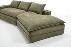 Modern Minimalist Modular Sectional Sofa, Upholstered Cloud Couch with Deep Seats, Green Fabric, Right Facing Chaise