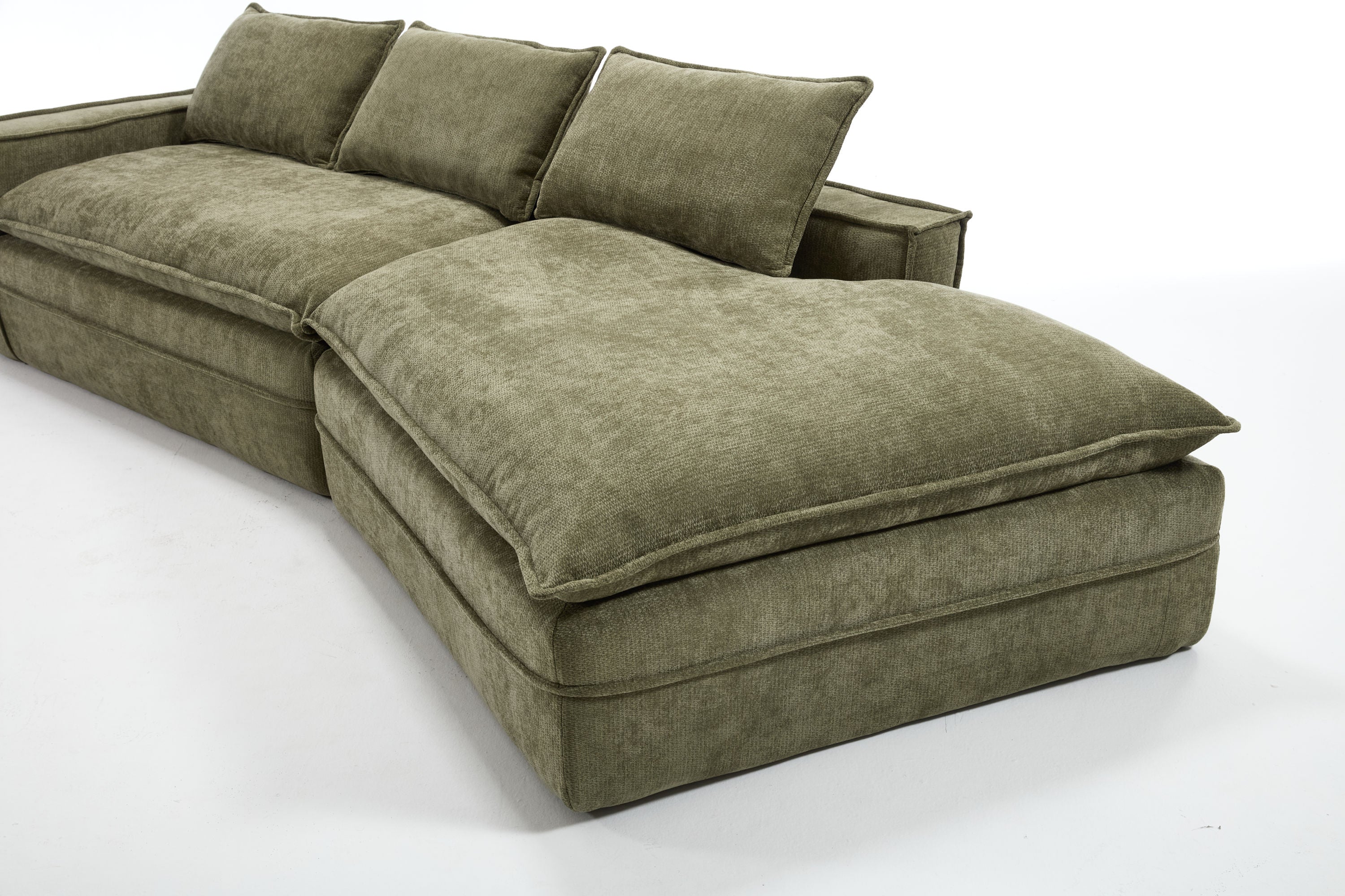 Modern Minimalist Modular Sectional Sofa, Upholstered Cloud Couch with Deep Seats, Green Fabric, Right Facing Chaise