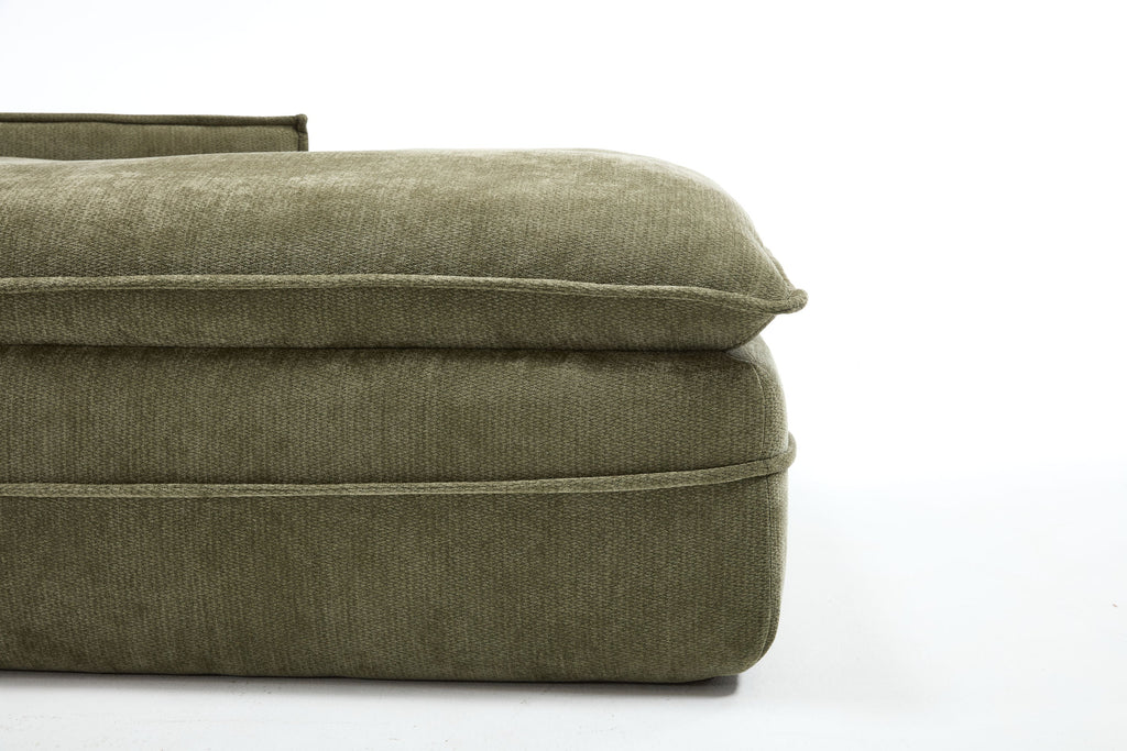 Modern Minimalist Modular Sectional Sofa, Upholstered Cloud Couch with Deep Seats, Green Fabric, Right Facing Chaise