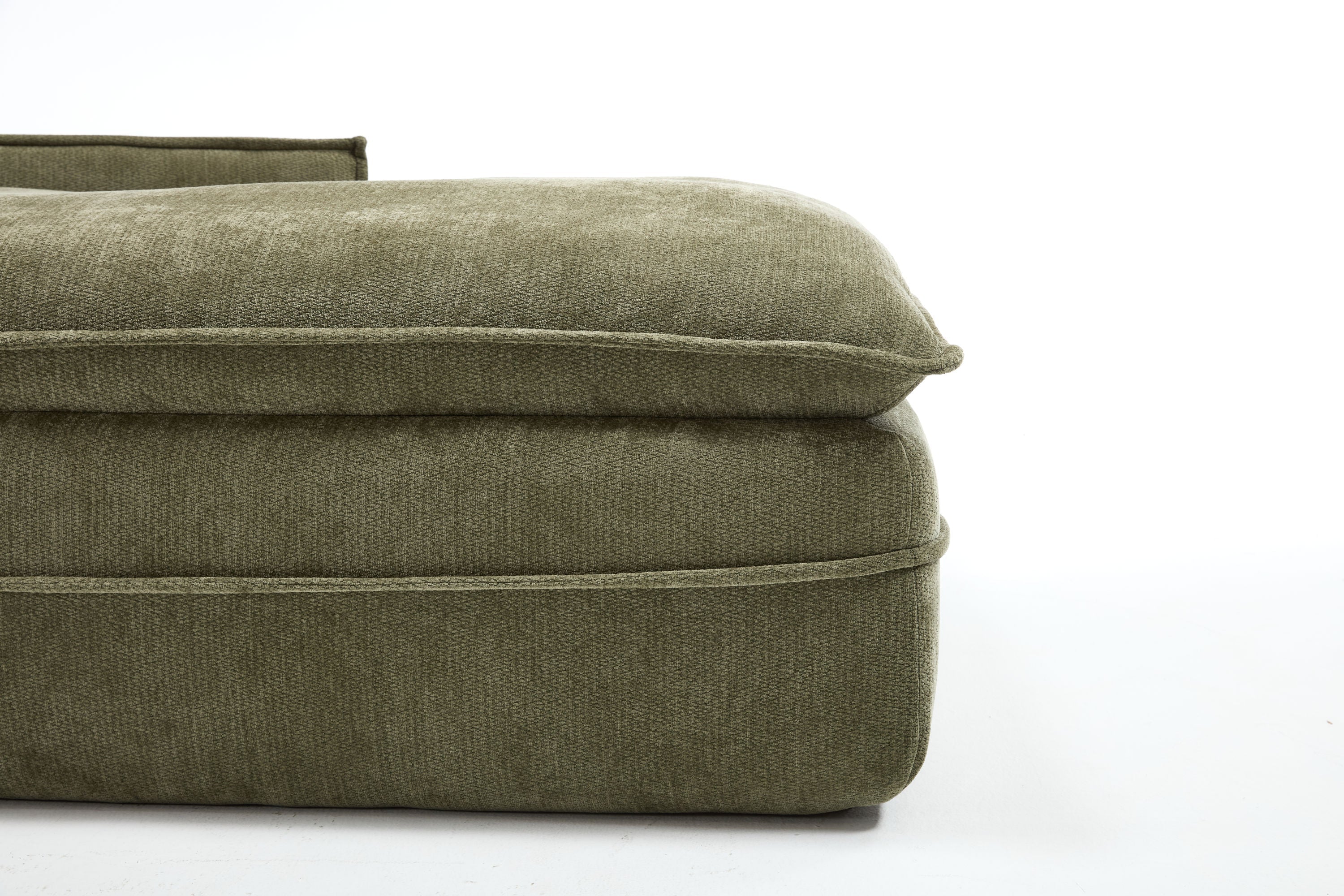 Modern Minimalist Modular Sectional Sofa, Upholstered Cloud Couch with Deep Seats, Green Fabric, Right Facing Chaise
