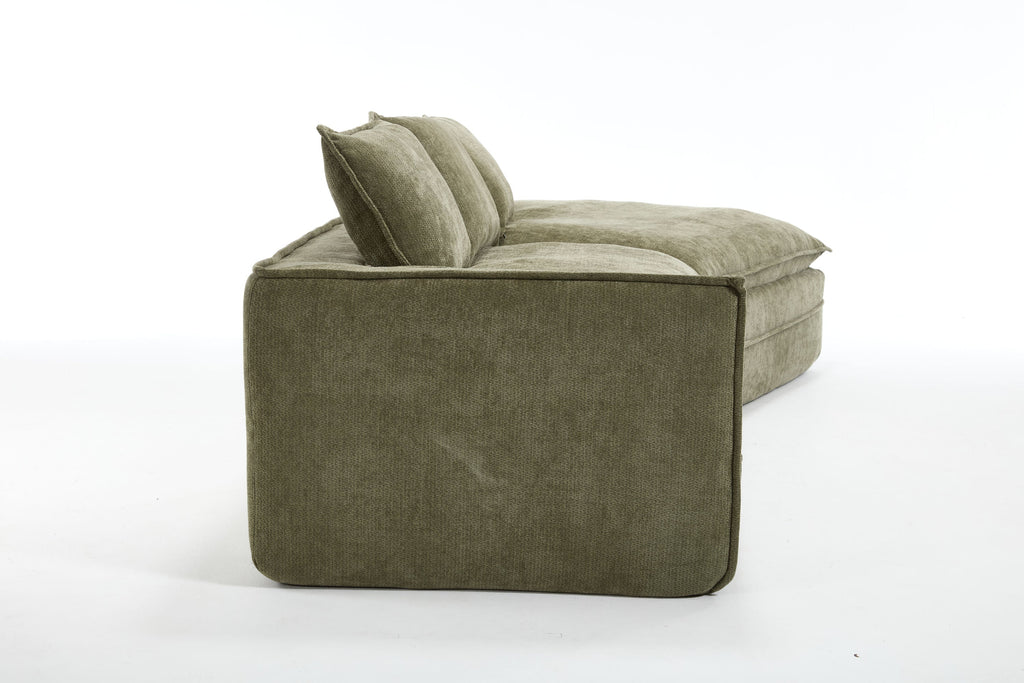Modern Minimalist Modular Sectional Sofa, Upholstered Cloud Couch with Deep Seats, Green Fabric, Right Facing Chaise