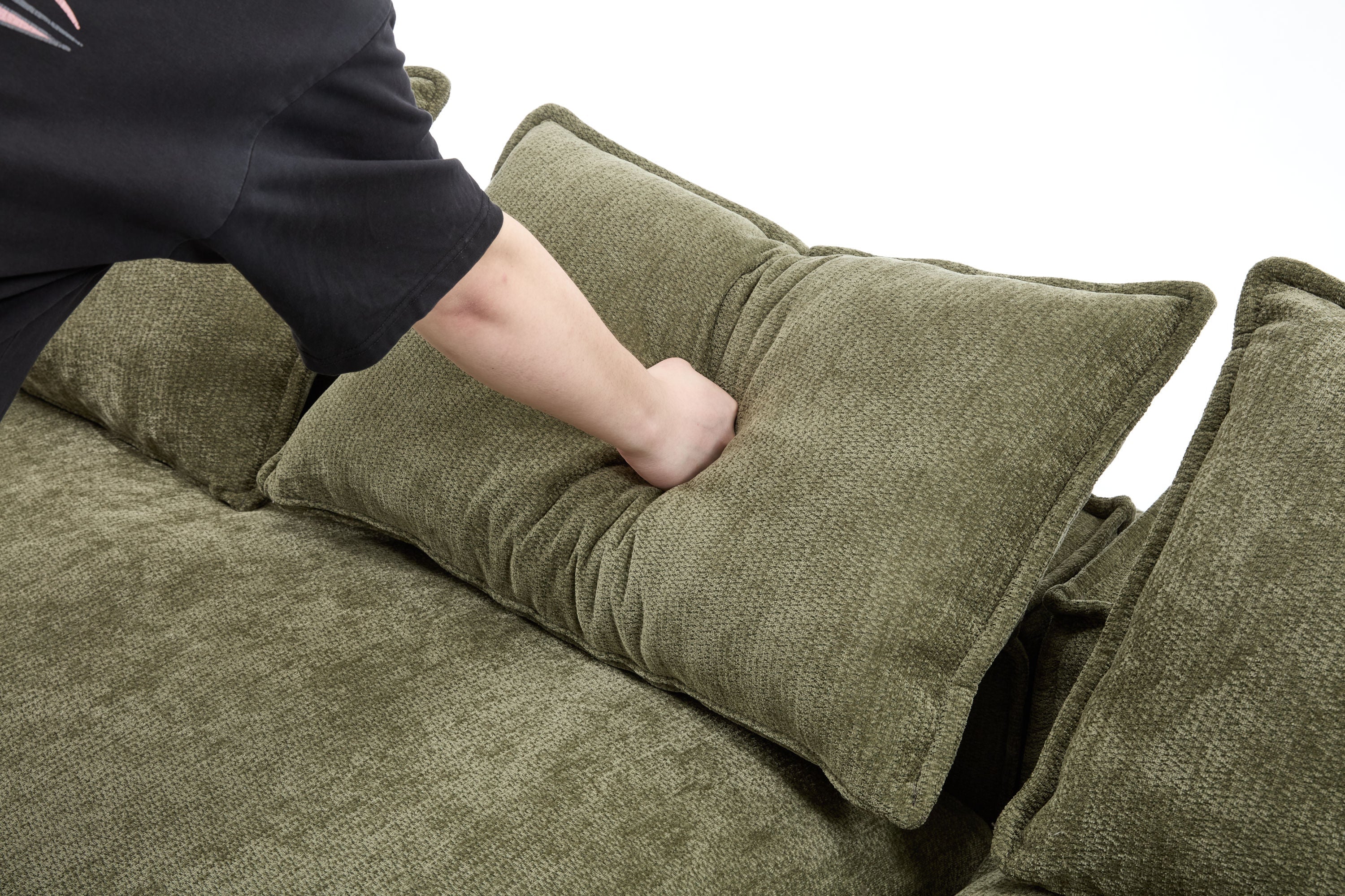 Modern Minimalist Modular Sectional Sofa, Upholstered Cloud Couch with Deep Seats, Green Fabric, Right Facing Chaise