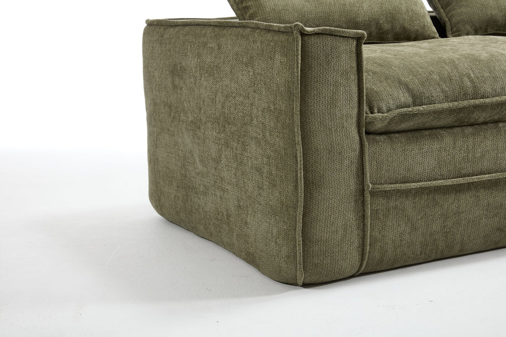 Modern Minimalist Modular Sectional Sofa, Upholstered Cloud Couch with Deep Seats, Green Fabric, Right Facing Chaise