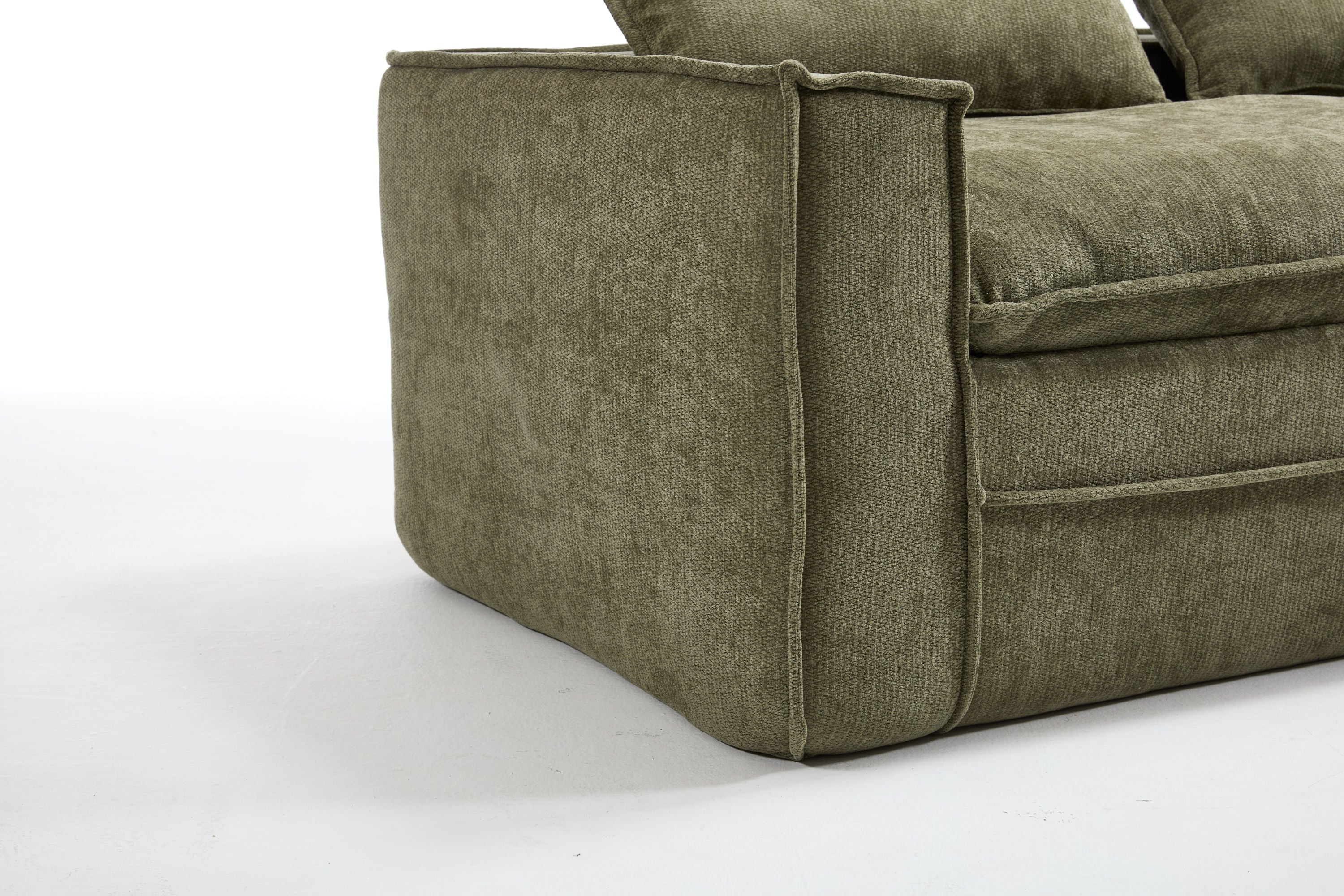 Modern Minimalist Modular Sectional Sofa, Upholstered Cloud Couch with Deep Seats, Green Fabric, Right Facing Chaise