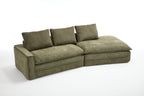 Modern Minimalist Modular Sectional Sofa, Upholstered Cloud Couch with Deep Seats, Green Fabric, Right Facing Chaise