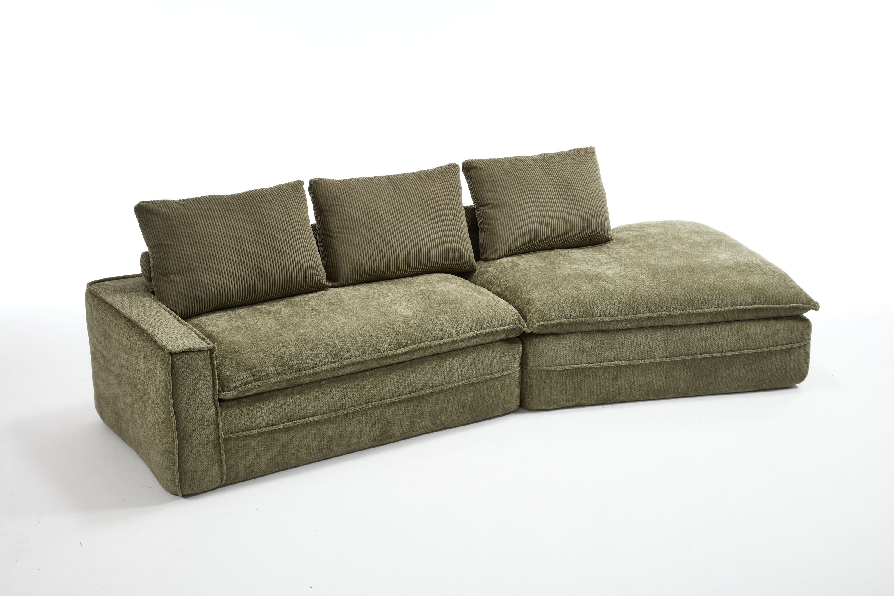 Modern Minimalist Modular Sectional Sofa, Upholstered Cloud Couch with Deep Seats, Green Fabric, Right Facing Chaise