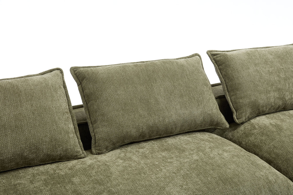 Modern Minimalist Modular Sectional Sofa, Upholstered Cloud Couch with Deep Seats, Green Fabric, Right Facing Chaise