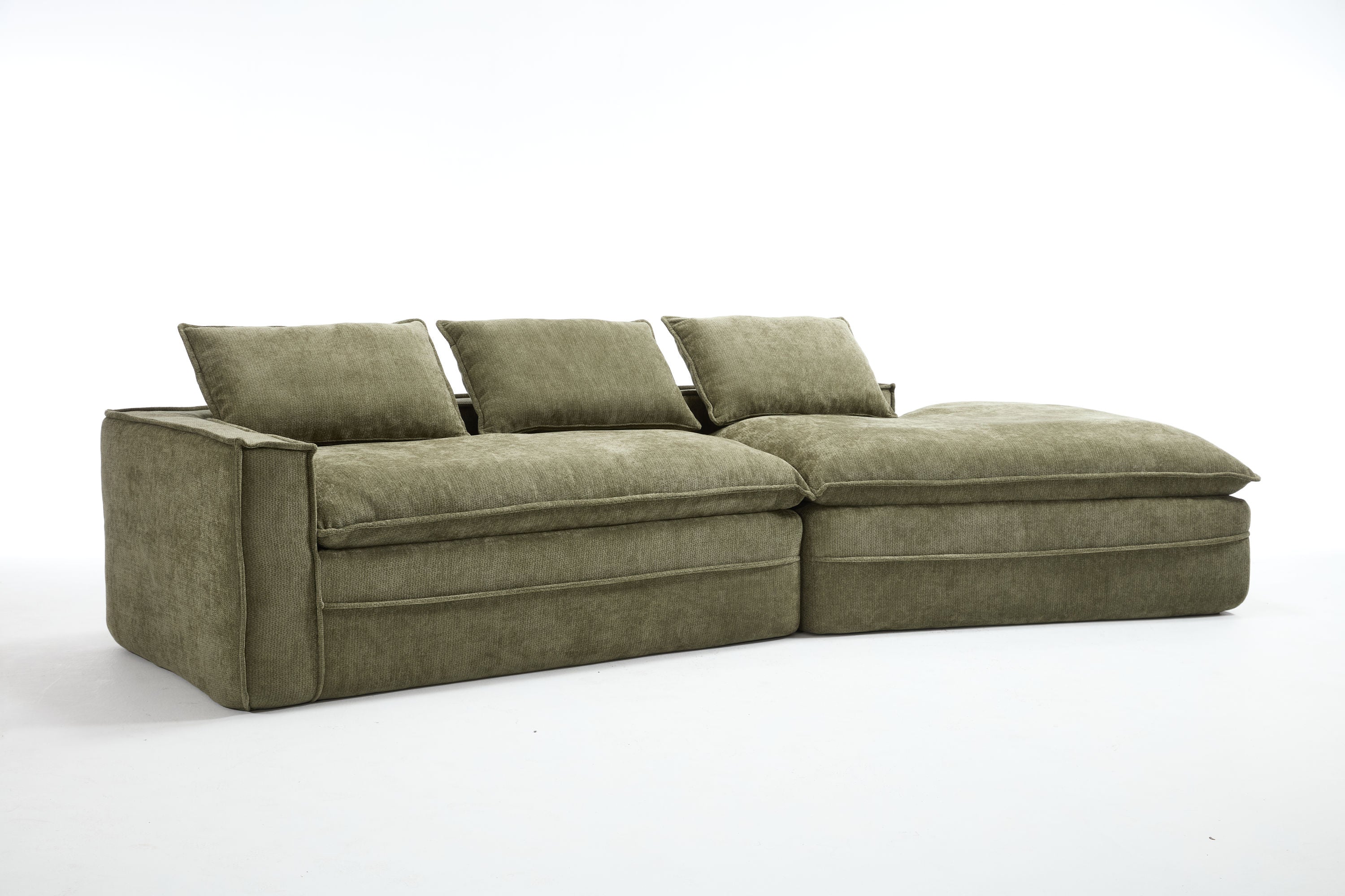 Modern Minimalist Modular Sectional Sofa, Upholstered Cloud Couch with Deep Seats, Green Fabric, Right Facing Chaise