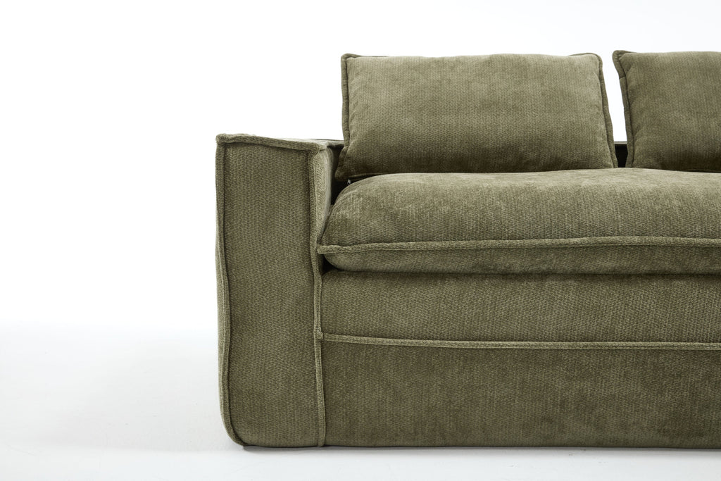 Modern Minimalist Modular Sectional Sofa, Upholstered Cloud Couch with Deep Seats, Green Fabric, Right Facing Chaise