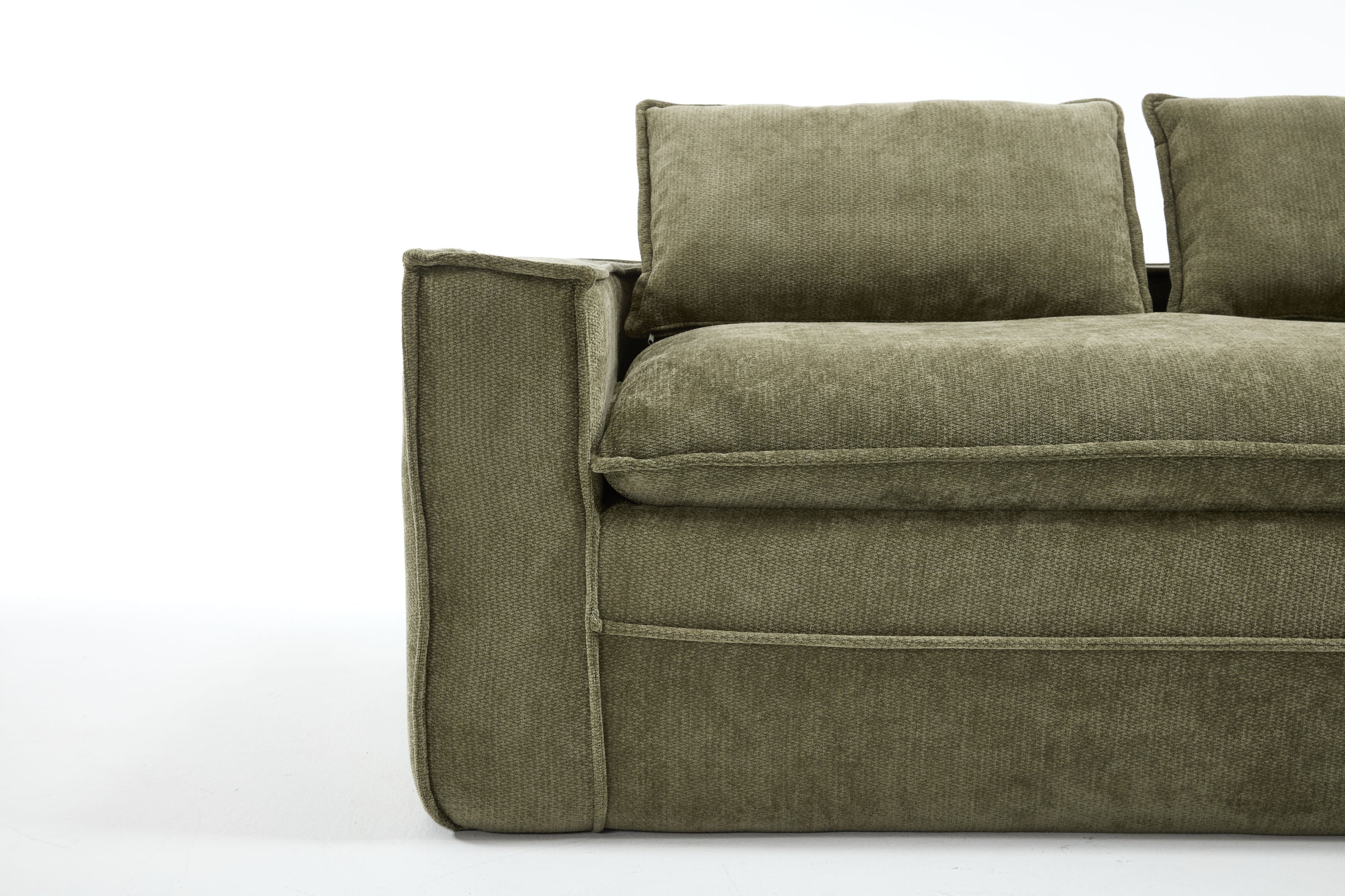 Modern Minimalist Modular Sectional Sofa, Upholstered Cloud Couch with Deep Seats, Green Fabric, Right Facing Chaise