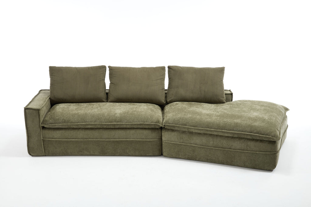 Modern Minimalist Modular Sectional Sofa, Upholstered Cloud Couch with Deep Seats, Green Fabric, Right Facing Chaise