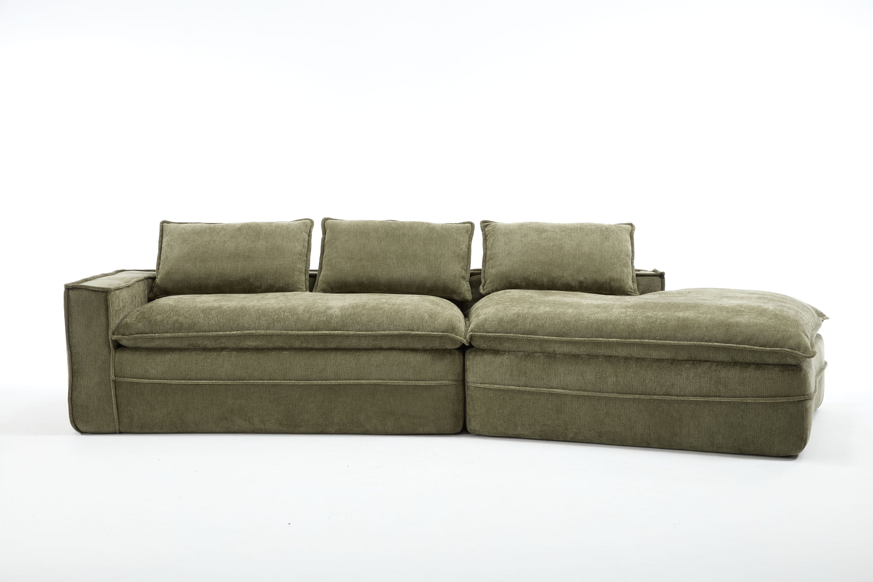 Modern Minimalist Modular Sectional Sofa, Upholstered Cloud Couch with Deep Seats, Green Fabric, Right Facing Chaise