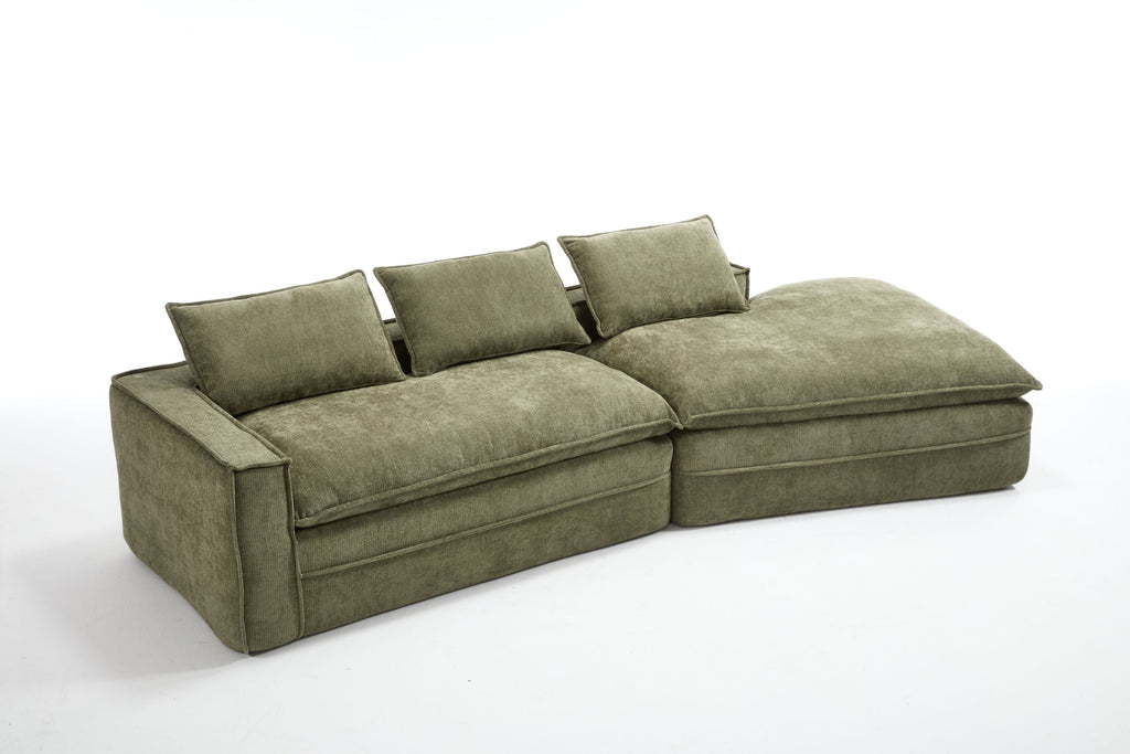 Modern Minimalist Modular Sectional Sofa, Upholstered Cloud Couch with Deep Seats, Green Fabric, Right Facing Chaise