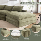 Modern Minimalist Modular Sectional Sofa, Upholstered Cloud Couch with Deep Seats, Green Fabric, Right Facing Chaise