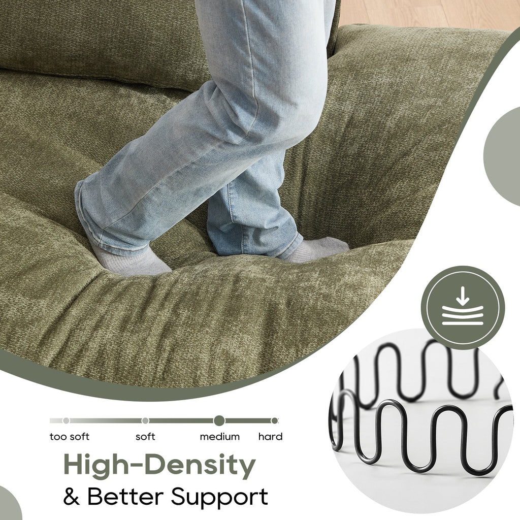 Modern Minimalist Modular Sectional Sofa, Upholstered Cloud Couch with Deep Seats, Green Fabric, Right Facing Chaise