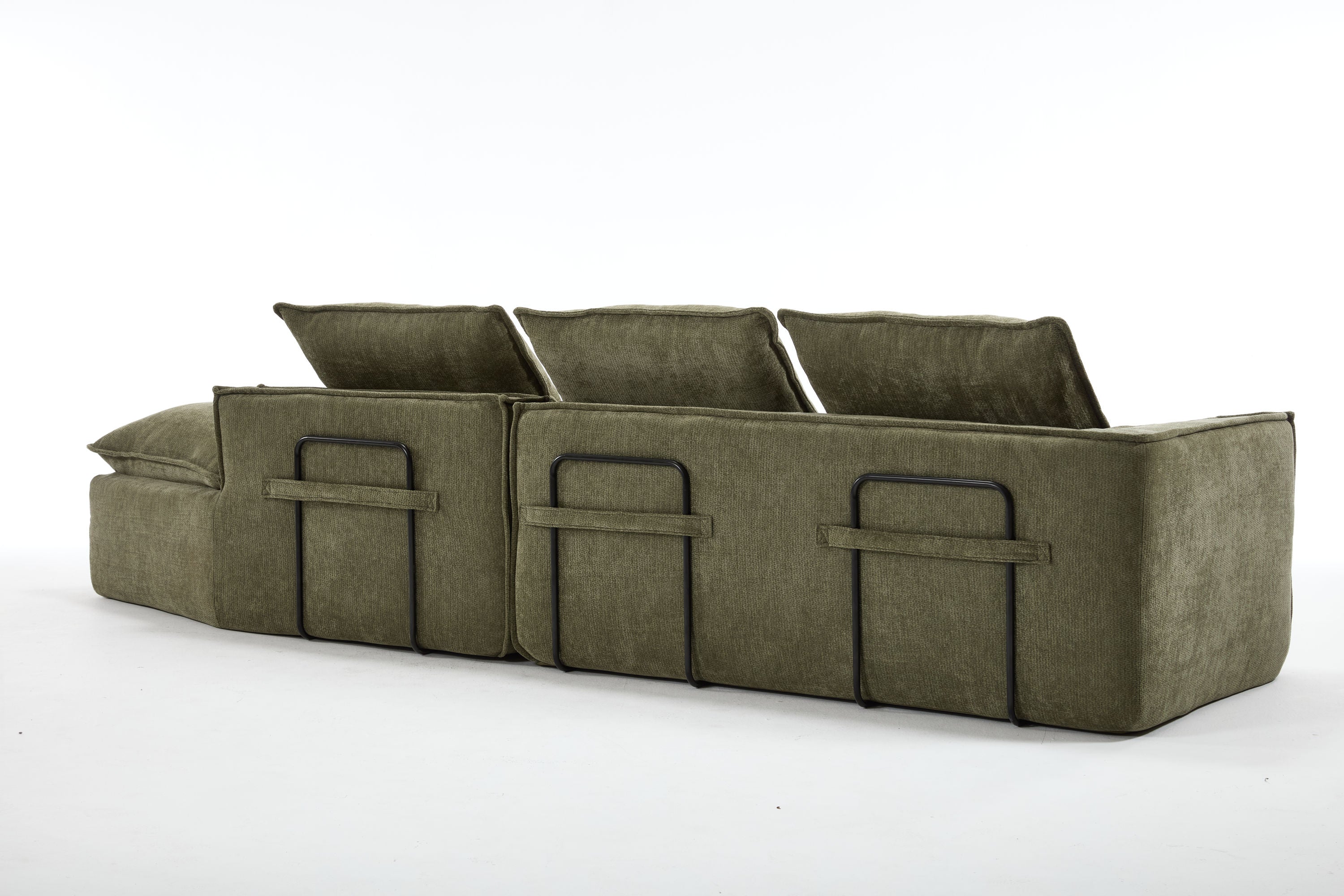 Modern Minimalist Modular Sectional Sofa, Upholstered Cloud Couch with Deep Seats, Green Fabric, Right Facing Chaise