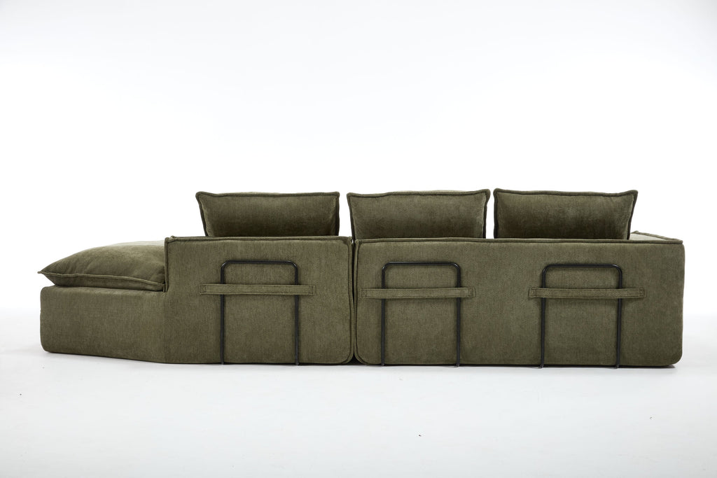 Modern Minimalist Modular Sectional Sofa, Upholstered Cloud Couch with Deep Seats, Green Fabric, Right Facing Chaise