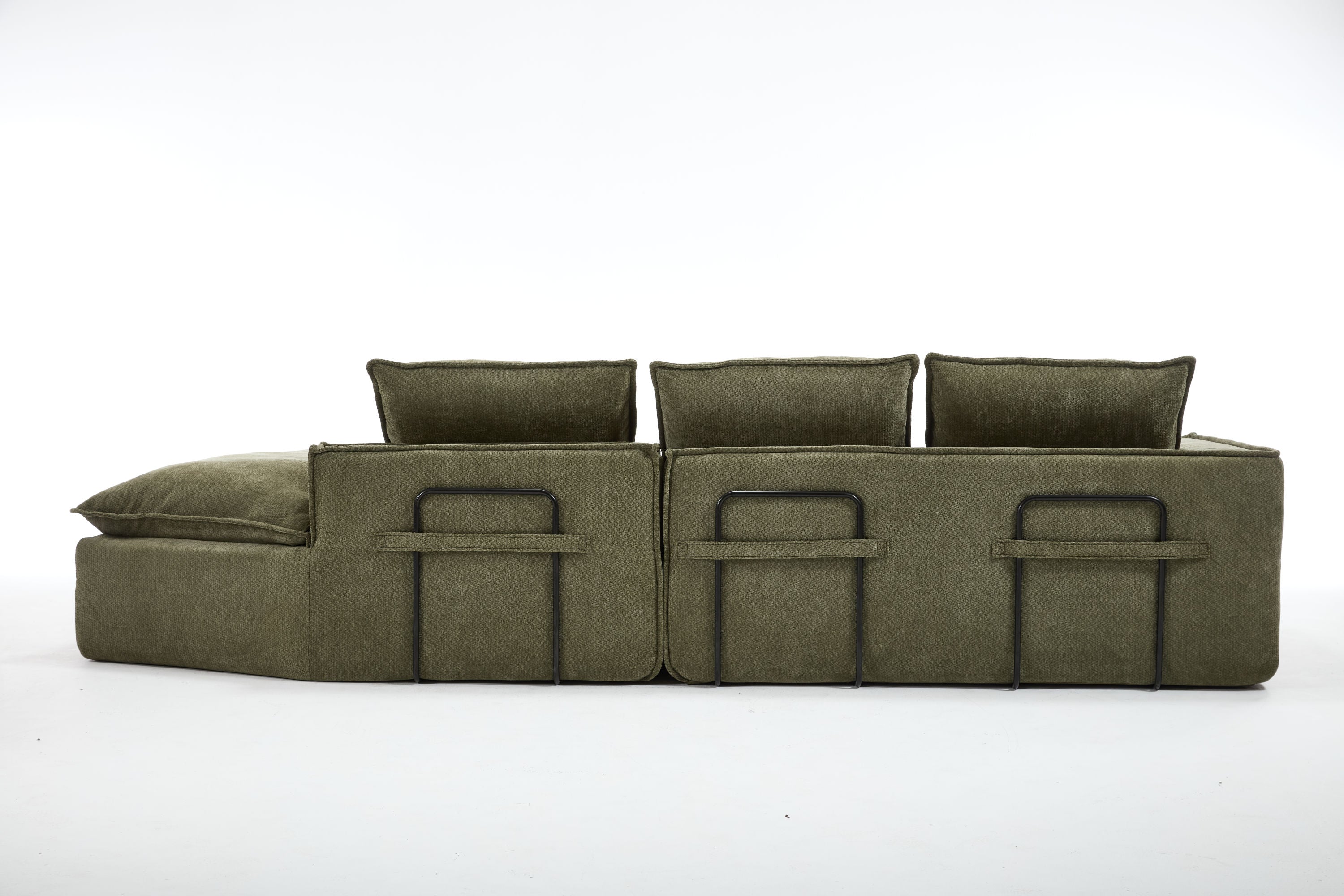 Modern Minimalist Modular Sectional Sofa, Upholstered Cloud Couch with Deep Seats, Green Fabric, Right Facing Chaise
