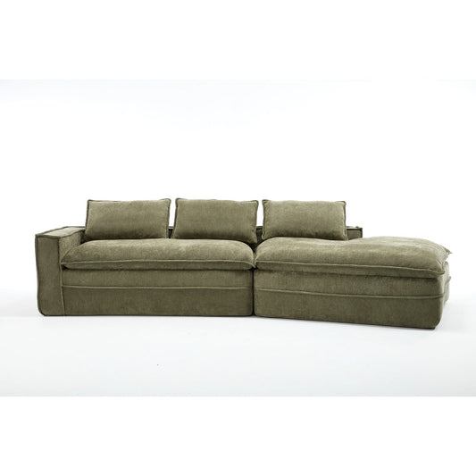 Modern Minimalist Modular Sectional Sofa, Upholstered Cloud Couch with Deep Seats, Green Fabric, Right Facing Chaise