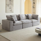 Modern Minimalist Light Gray Fabric Sectional Sofa.