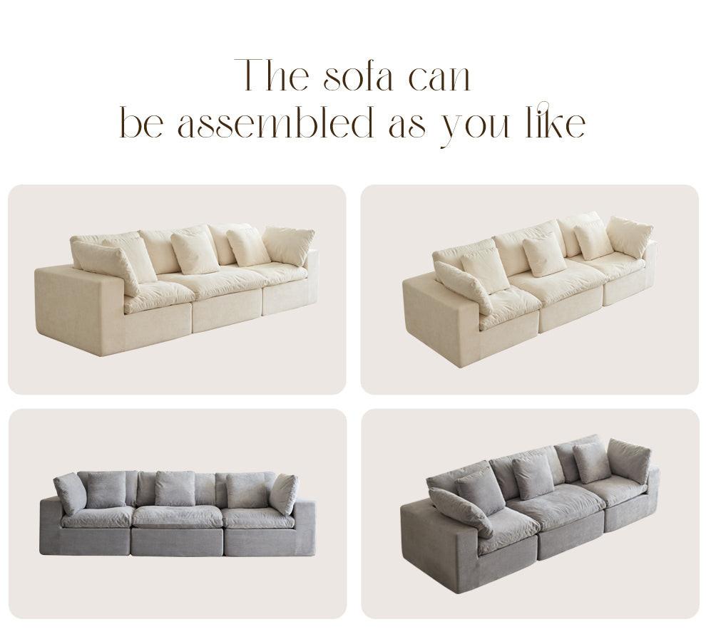 Modern Minimalist Light Gray Fabric Sectional Sofa.
