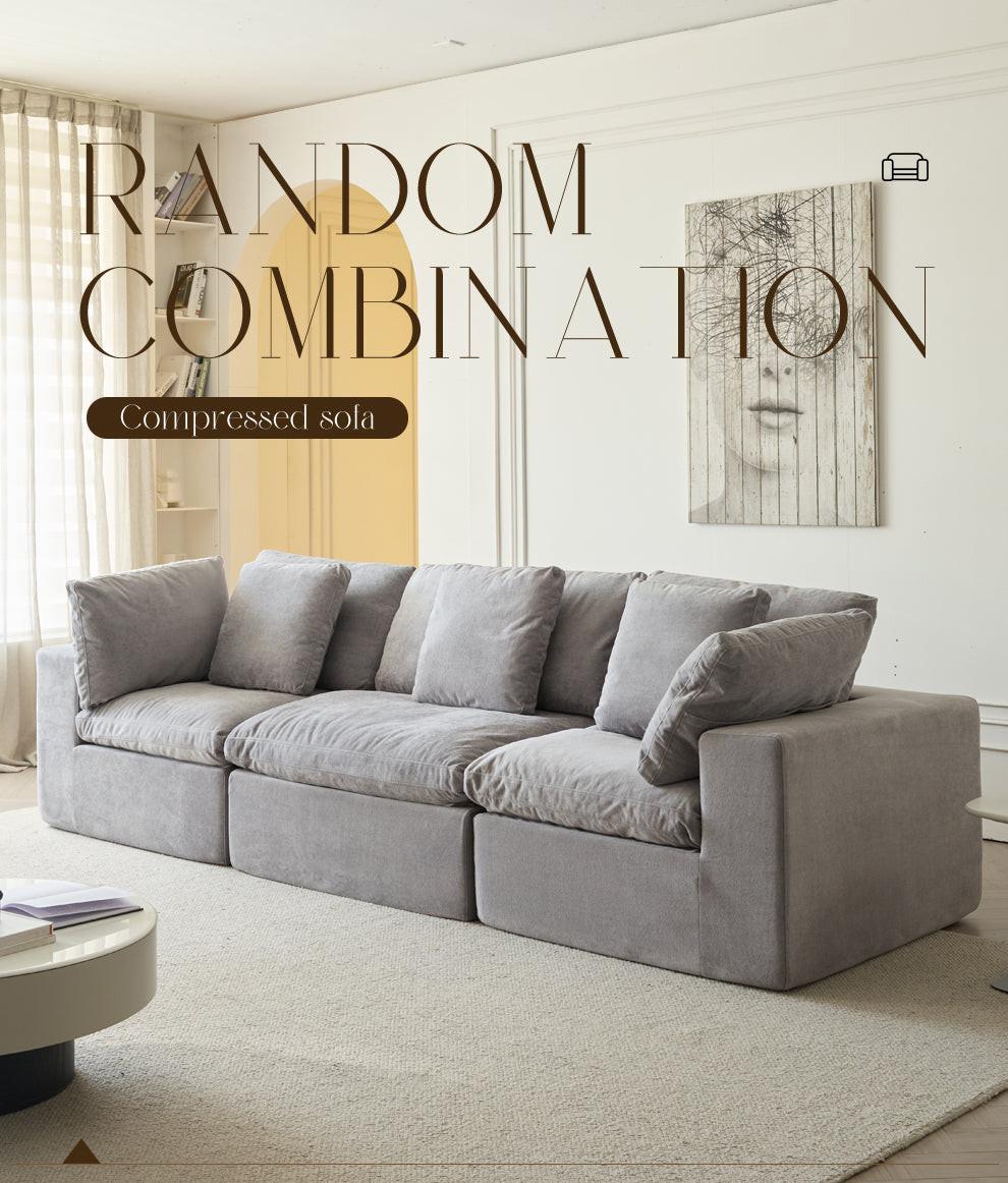 Modern Minimalist Light Gray Fabric Sectional Sofa.
