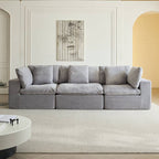 Modern Minimalist Light Gray Fabric Sectional Sofa.