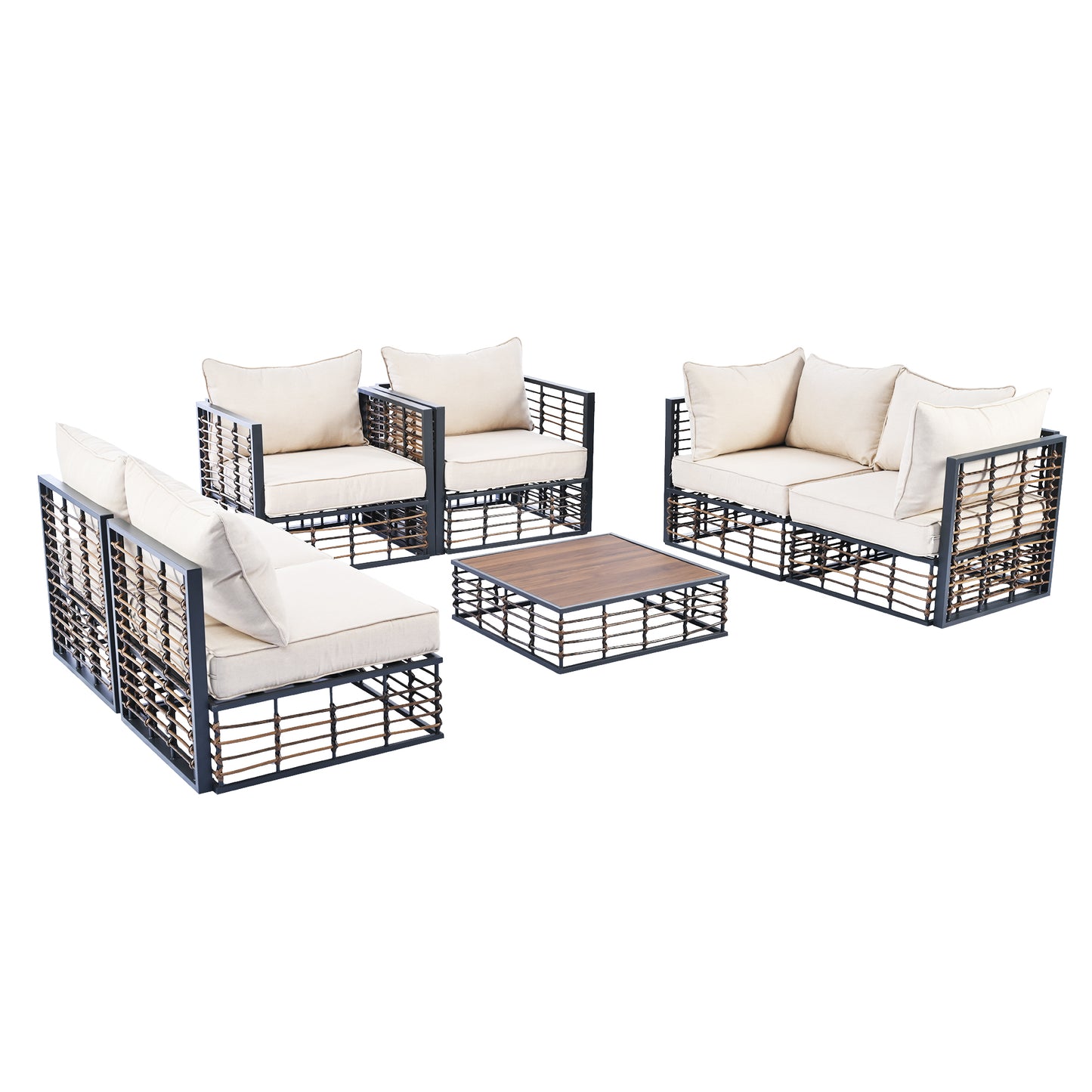 TOPMAX Modern Minimalist 7-Piece Metal Patio Sectional Sofa Set, All-Weather Garden Conversational Furniture Set with Thick Cushions and Coffee Table for Indoor Outdoor, Gray - Groovy Boardz