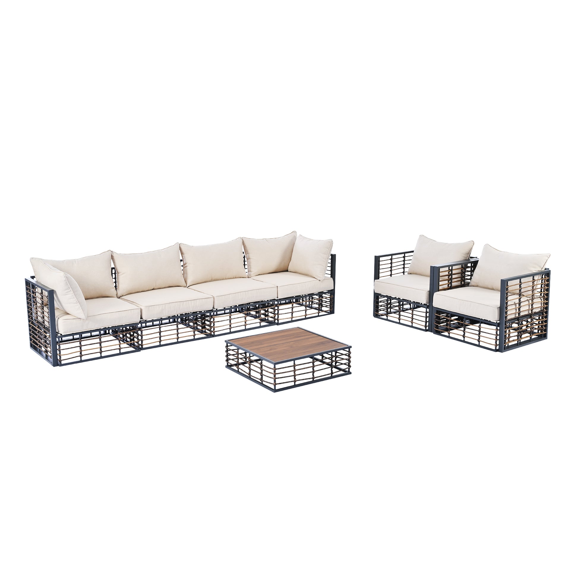 TOPMAX Modern Minimalist 7-Piece Metal Patio Sectional Sofa Set, All-Weather Garden Conversational Furniture Set with Thick Cushions and Coffee Table for Indoor Outdoor, Gray - Groovy Boardz