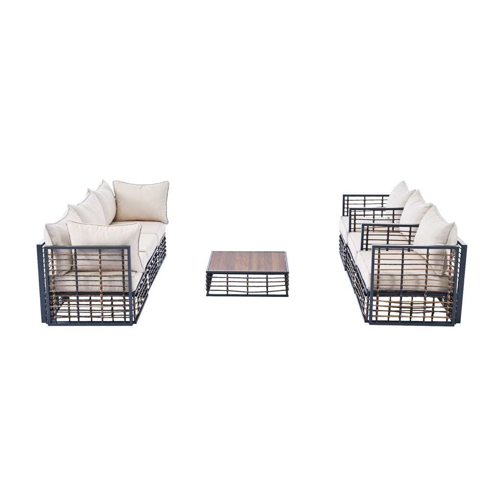 TOPMAX Modern Minimalist 7-Piece Metal Patio Sectional Sofa Set, All-Weather Garden Conversational Furniture Set with Thick Cushions and Coffee Table for Indoor Outdoor, Gray - Groovy Boardz